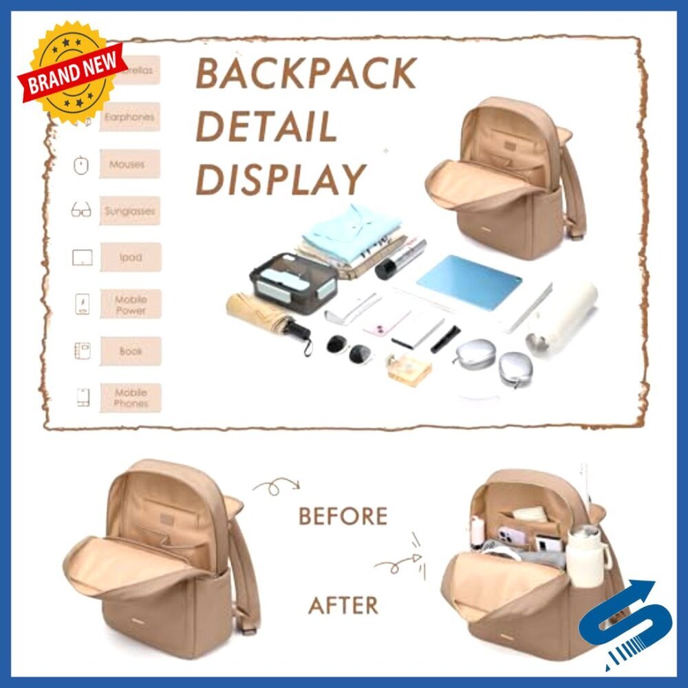 Laptop Backpack Casual Work Travel Business Chic Minimal Oversized 15.6 Inch - Picture 3 of 6